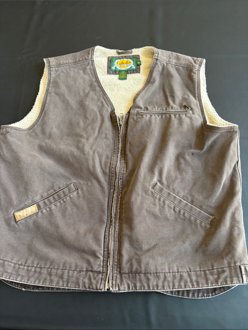 Cabela’s Sherpa Lined Brown Canvas Work Vest Men’s XL Regular